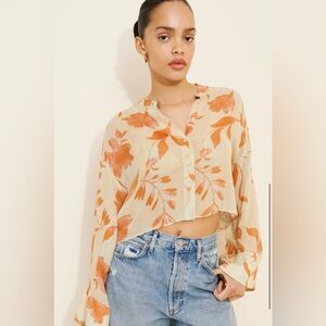 Favorite Daughter Orange Floral Sheer Blouse Size M
